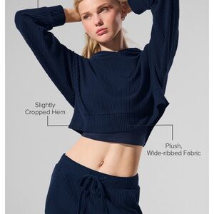 ALO Yoga Navy Blue Ribbed Cropped Hoodie